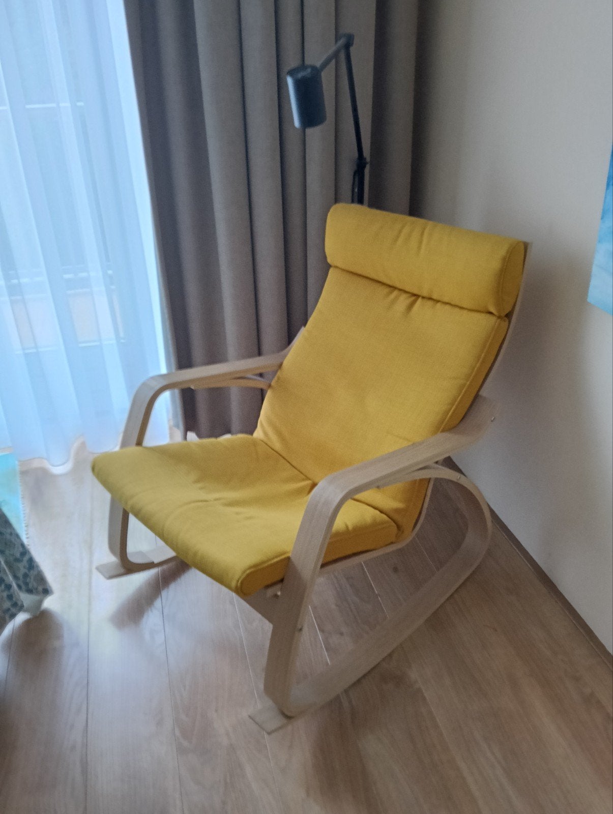 IKEA POÄNG Fauteuil – Geel/Oker Kussen, Huis en Inrichting, Fauteuils, Ophalen, 75 tot 100 cm, 50 tot 75 cm