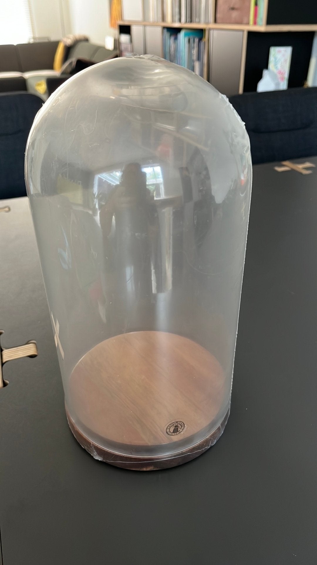 Nieuwe stolp 26 cm hoog, houten onderkant, Glas, Ophalen, Nieuw, 14 cm