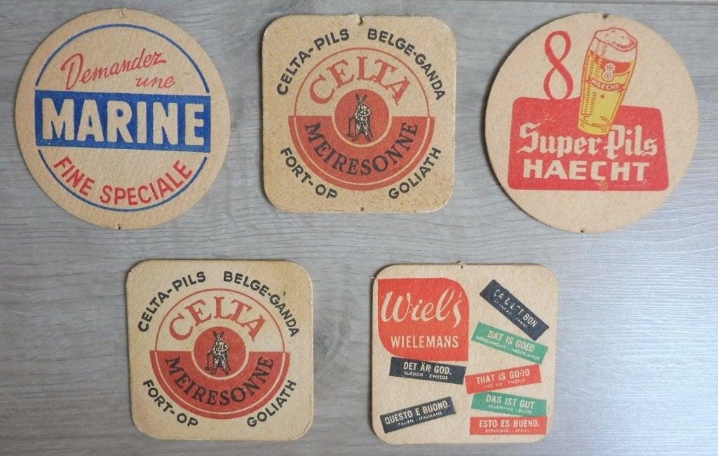 Vintage Belgische Bierviltjes – Jaren '50 / '60 (5 stuks), Verzenden, Gebruikt, Viltje(s), Overige merken