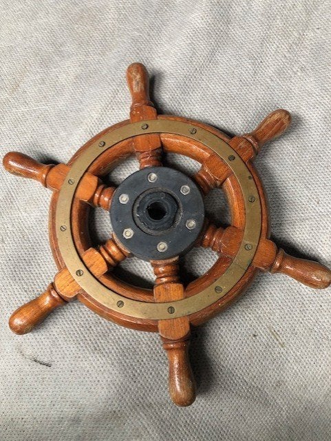 Vintage houten stuurwiel, doorsnede 36,5 cm. Origineel en ni, Watersport en Boten, Bootonderdelen, Ophalen of Verzenden, Gebruikt