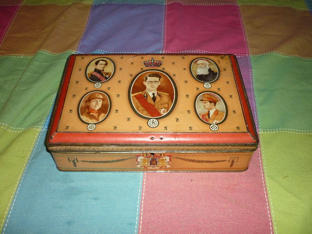 Vintage blik met 5 koningen uit de jaren '50 merk DEMARET, Verzamelen, Ophalen of Verzenden, Gebruikt, Koek(jes)