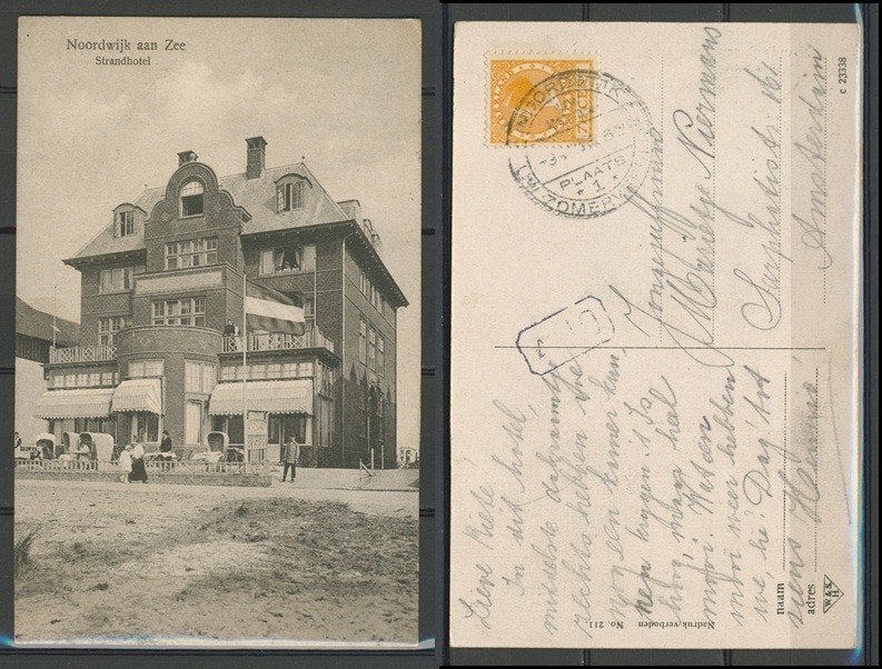 Oud Noordwijk 1920 Strandhotel Ansichtkaart 1082a jdu, Ophalen of Verzenden, Voor 1920, Gelopen, Gebouw