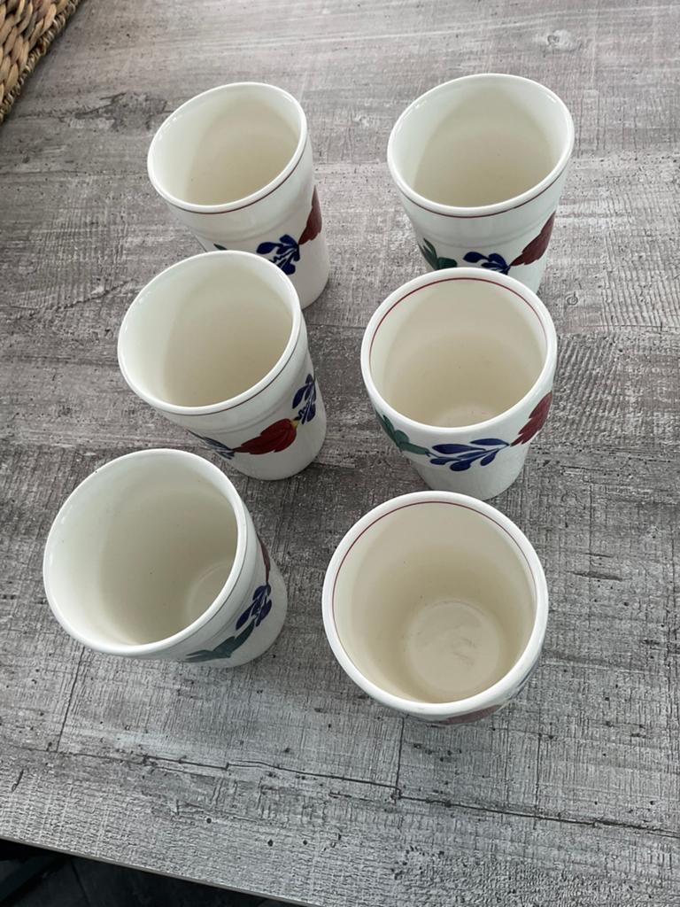 6 Boerenbont bekers, Huis en Inrichting, Keuken | Servies, Gebruikt, Ophalen of Verzenden, Kop(pen) en/of Schotel(s), Aardewerk