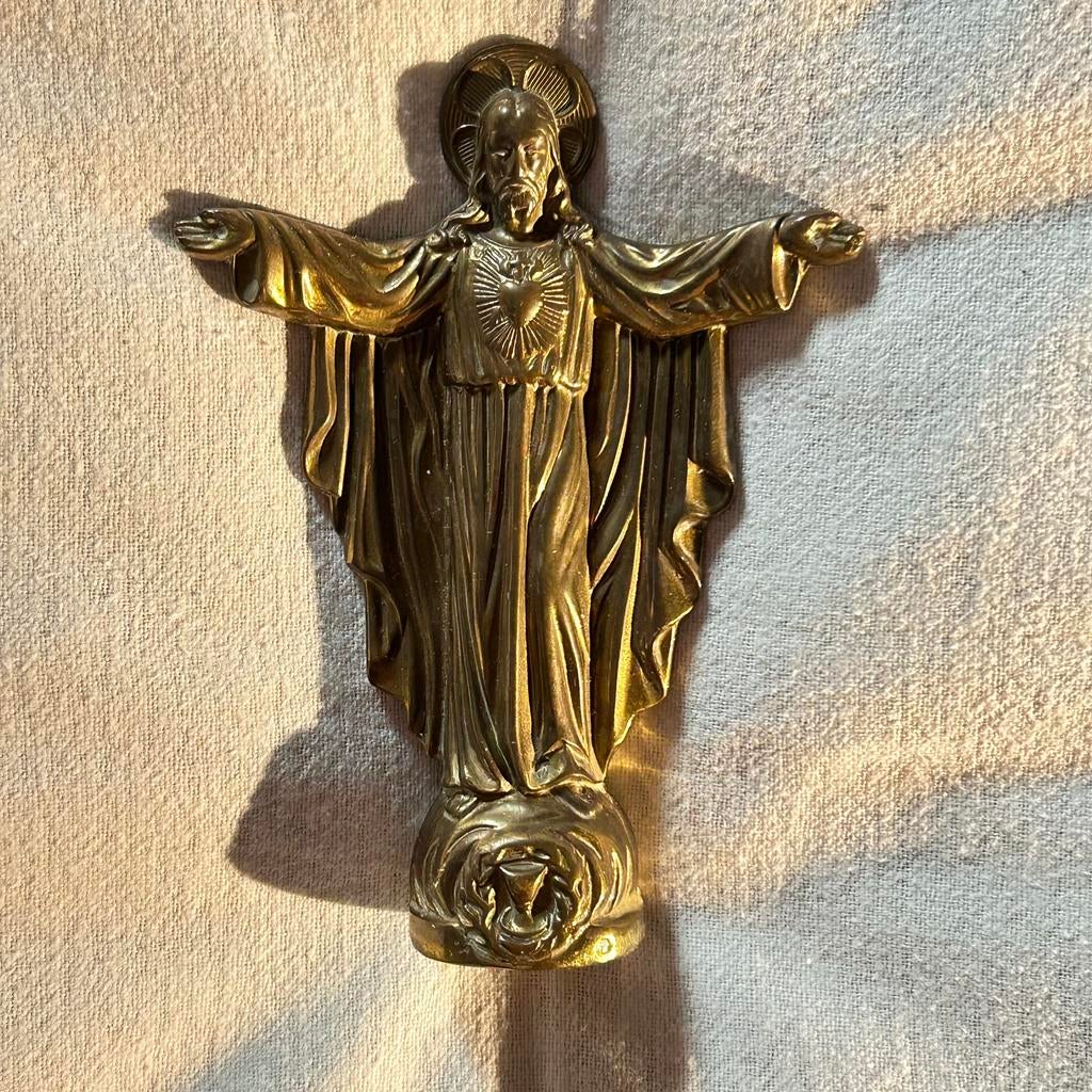 Zwaar metalen Jezus beeld 12,5 cm, Antiek en Kunst, Antiek | Religie, Ophalen of Verzenden