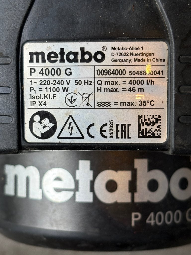 Metabo P4000 electrische waterpomp, Tuin en Terras, Waterpompen, Ophalen, Zo goed als nieuw, Elektrisch, Beregeningspomp