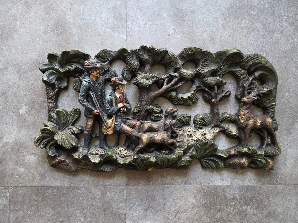 Brutalist Jachttafereel Jagers met Honden Jaren '60/'70, Antiek en Kunst, Ophalen of Verzenden