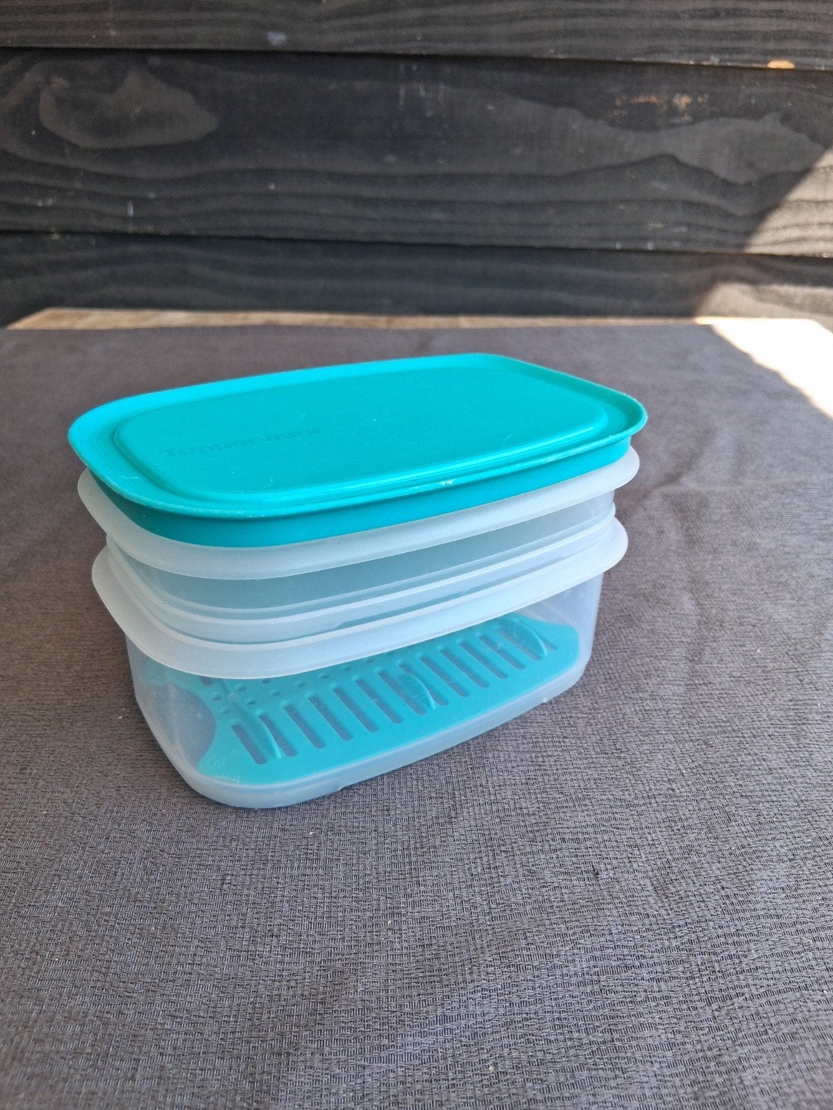 Tupperware Vleeswaren/Kaas Bakje - Vershoudbakje, Gebruikt, Bewaardoos, Blauw, Ophalen of Verzenden