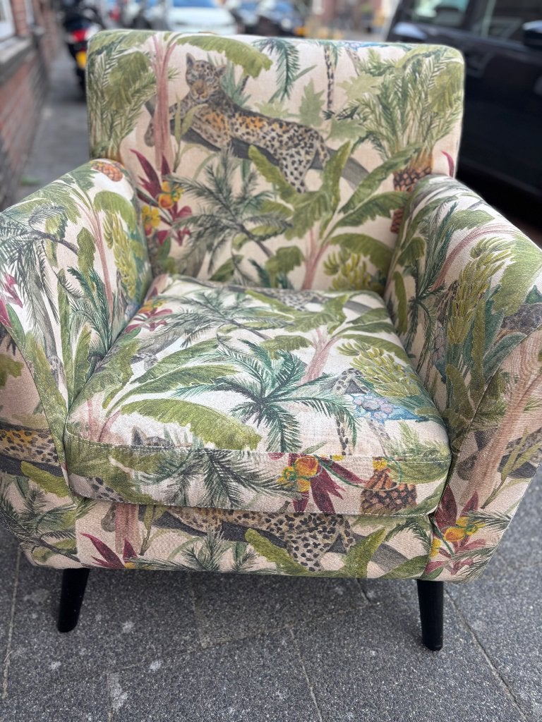 2x Fauteuils met jungleprint, Huis en Inrichting, Ophalen, Gebruikt, 75 tot 100 cm, Stof