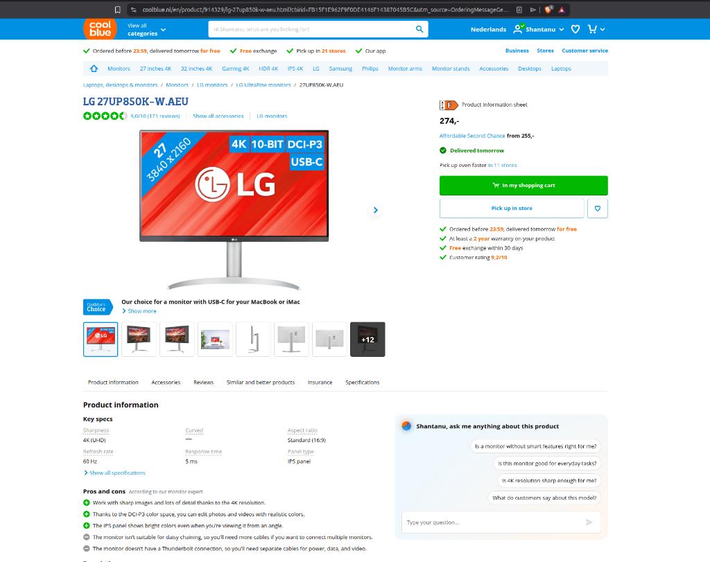 LG 27UP850K Monitor - 6 Months Original Warranty, Computers en Software, Monitoren, Gaming, In hoogte verstelbaar, Ophalen of Verzenden