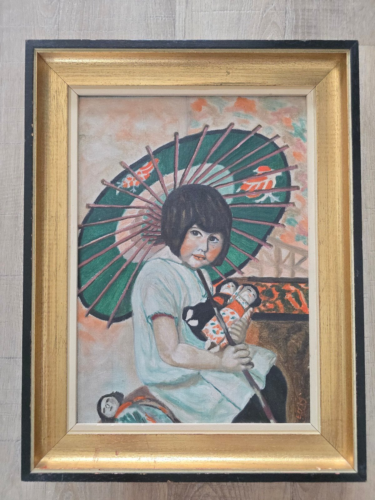 antiek Japonisme 1919S potretkunst in lijst gesigneerd €125, Antiek en Kunst, Ophalen of Verzenden, Bijzondere lijst, Olieverf