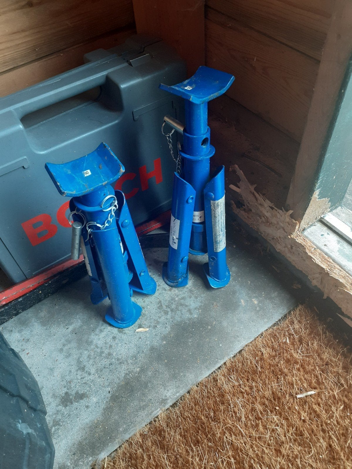 2x Assteunen 100kg - Blauw, Ophalen, Zo goed als nieuw, Manueel, Garagekrik