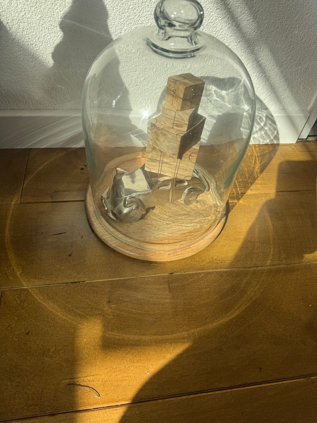 Rivièra Maison stolp met houten onderkant, Glas, Ophalen of Verzenden, Gebruikt, Met plateau