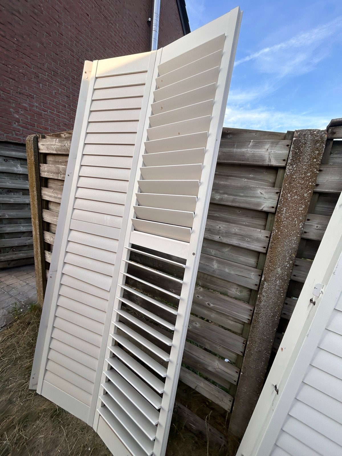 Witte houten jaloezieën/shutters, Ophalen, Minder dan 100 cm, Wit, Zo goed als nieuw