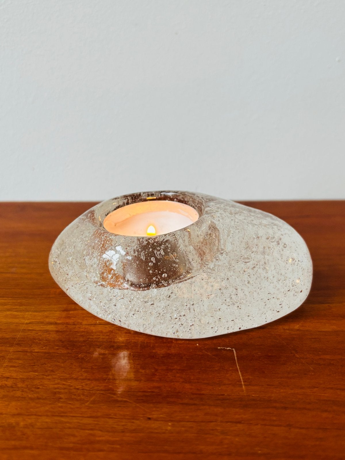 Scandinavische Kaarshouder - Ijsblok Design met Bubbels, Overige merken, Waxinelichthouder, Ophalen of Verzenden, Glas