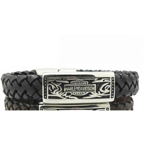 Harley armband, leer gevlochten/RVS, B&S tribal, 20,5 cm., Ophalen of Verzenden, Nieuw zonder kaartje, Overige typen