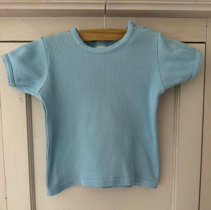Lichtblauw geribbeld shirtje 'Pretty Baby' maat 86, Ophalen of Verzenden, Zo goed als nieuw, Meisje, Shirtje of Longsleeve
