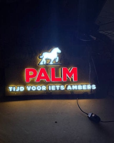 Palm Amber lichtbak - Reclamebord, Ophalen of Verzenden, Gebruikt, Lichtbak of (neon) lamp