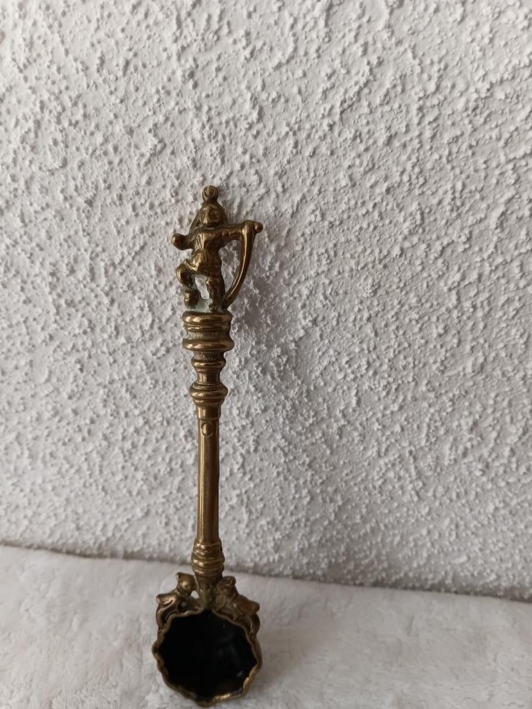 Rituele lepel van messing met Krishna, 15.4 cm, Ophalen of Verzenden