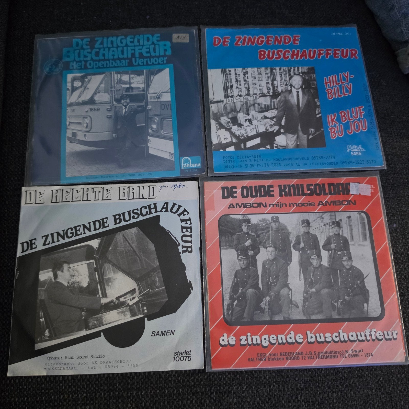 4 singles van De Zingende Buschauffeur, Ophalen of Verzenden, Gebruikt, 7 inch, Overige typen