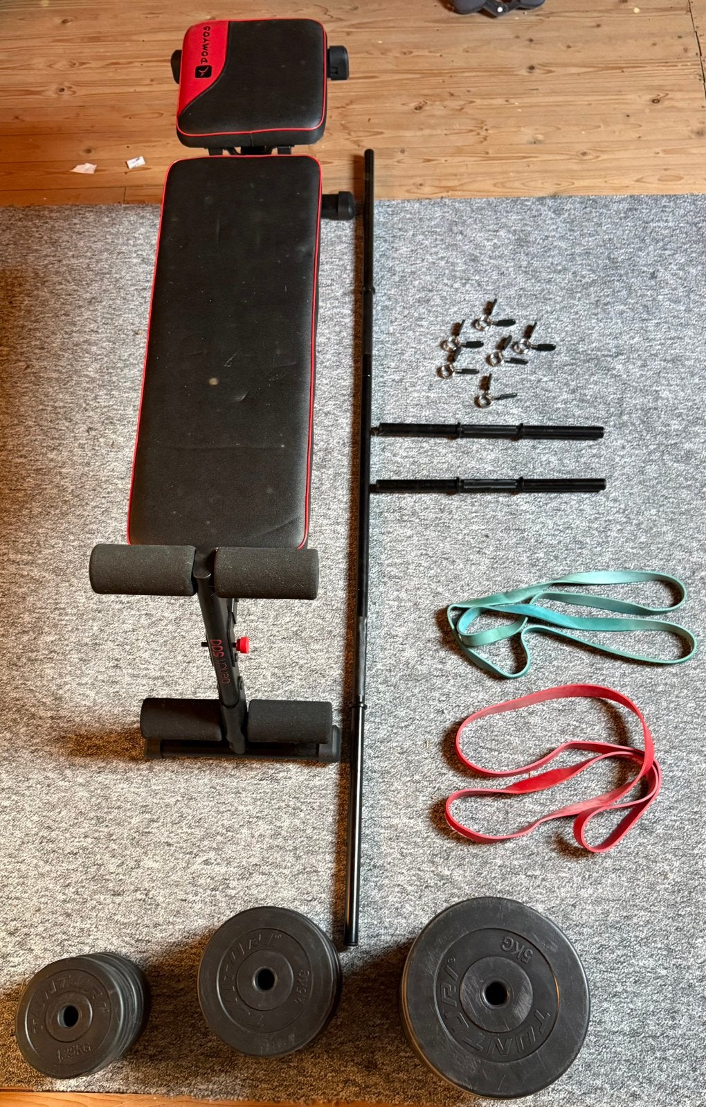 Fitnessset: halterbank + 47,5 kg gewichten, Ophalen, Gebruikt, Fitnessbank