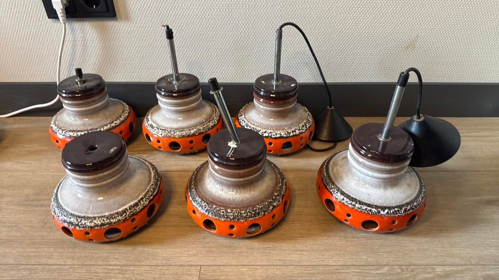 Vintage Herda fat lava hanglampen 6 stuks!, Huis en Inrichting, Lampen | Hanglampen, Ophalen of Verzenden