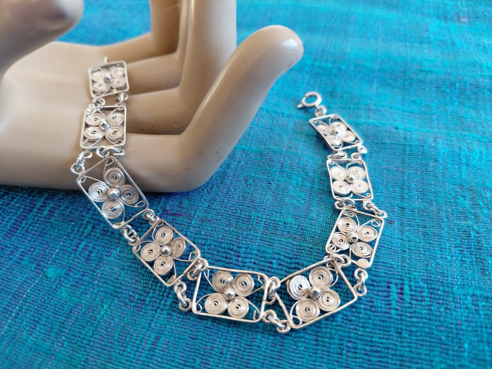 Vintage Zilveren Armband met Filigrain Schakels., Ophalen of Verzenden, Zilver, Armband