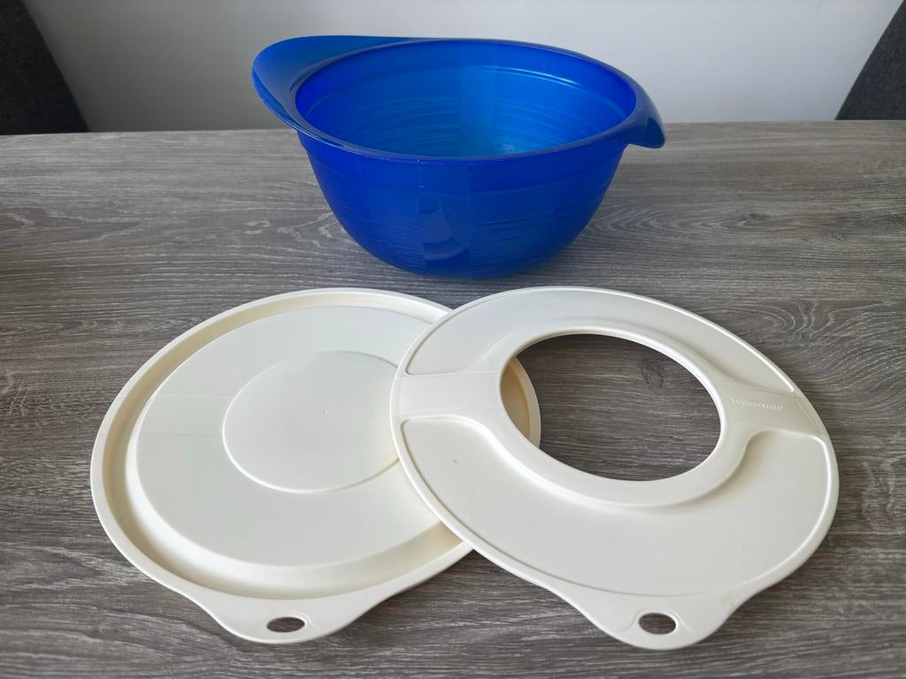 Tupperware kom met deksels - Blauw en Crème, Ophalen of Verzenden, Gebruikt, Blauw, Bak of Kom