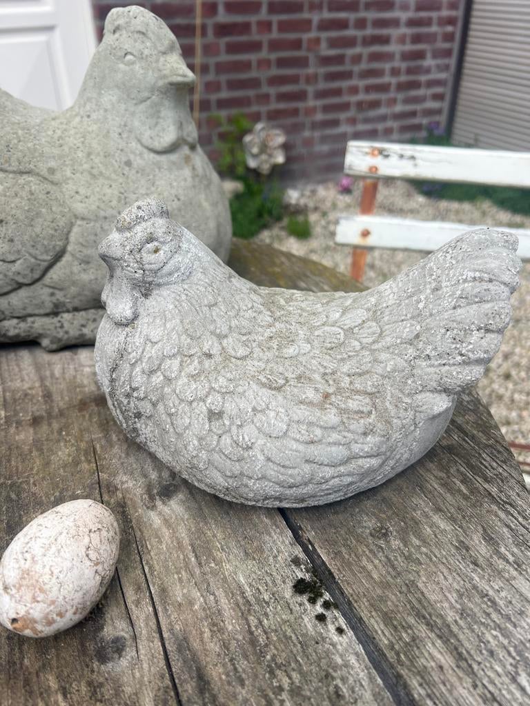 Betonnen kip tuinbeeld - Landelijke decoratie, Tuin en Terras, Ophalen of Verzenden, Gebruikt, Beton, Dierenbeeld