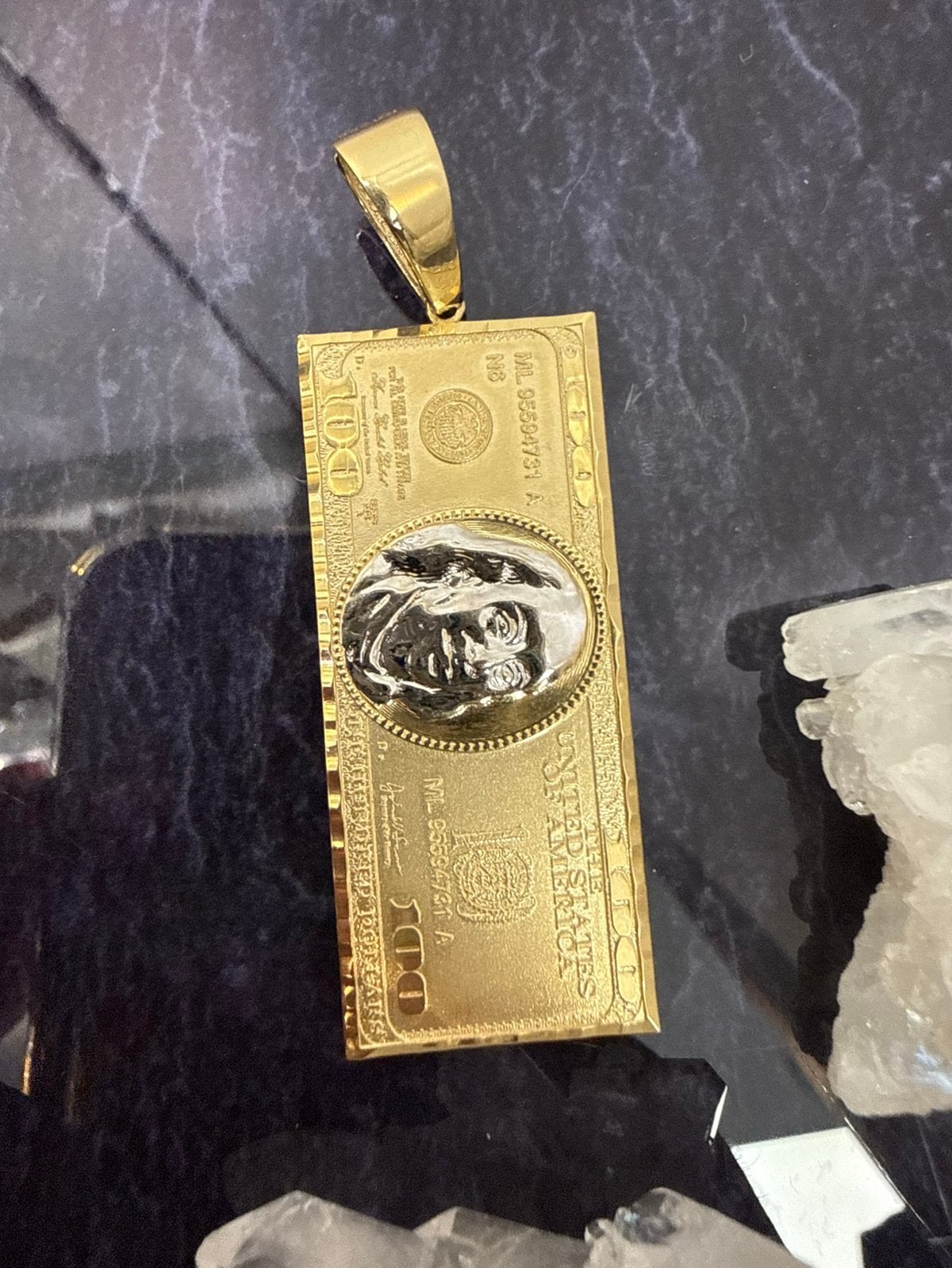 Prachtig 14 karaats gouden massieve 100 dollar hanger ITALY, Ophalen of Verzenden, Nieuw, Goud
