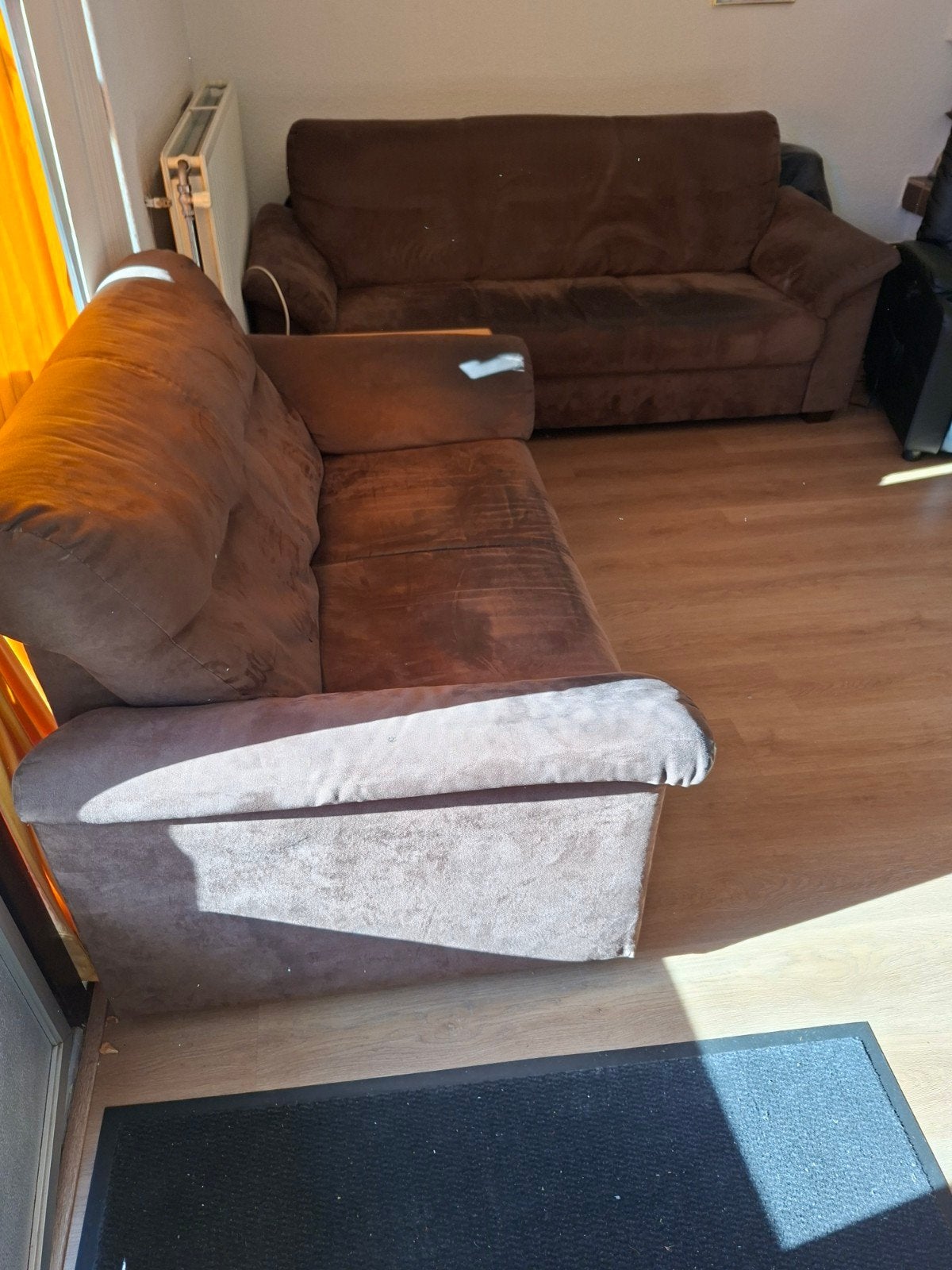 bruin bankstel 3 zits en 2 zits, Ophalen, Gebruikt, Minder dan 75 cm, Driepersoons