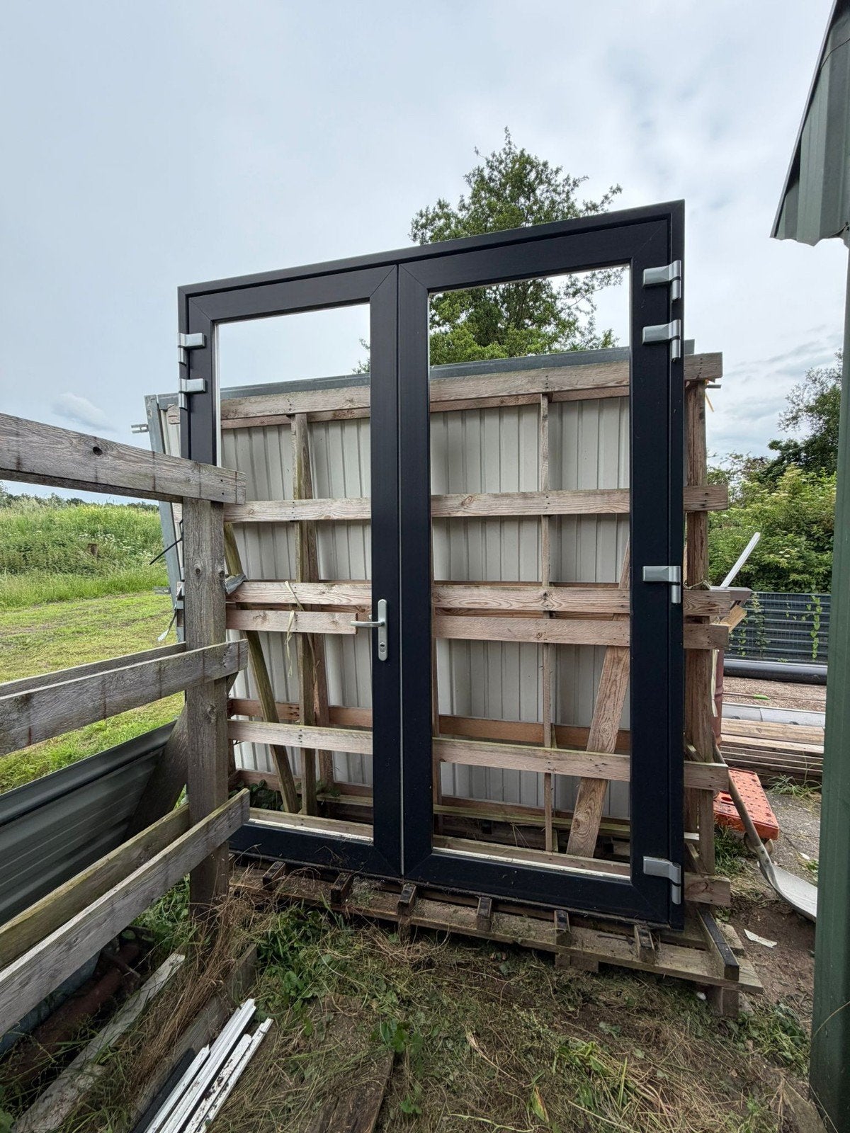 Terrasdeuren kunststof Gealan RAL 7021 houtstructuur, Ophalen, Kunststof, Nieuw, Buitendeur