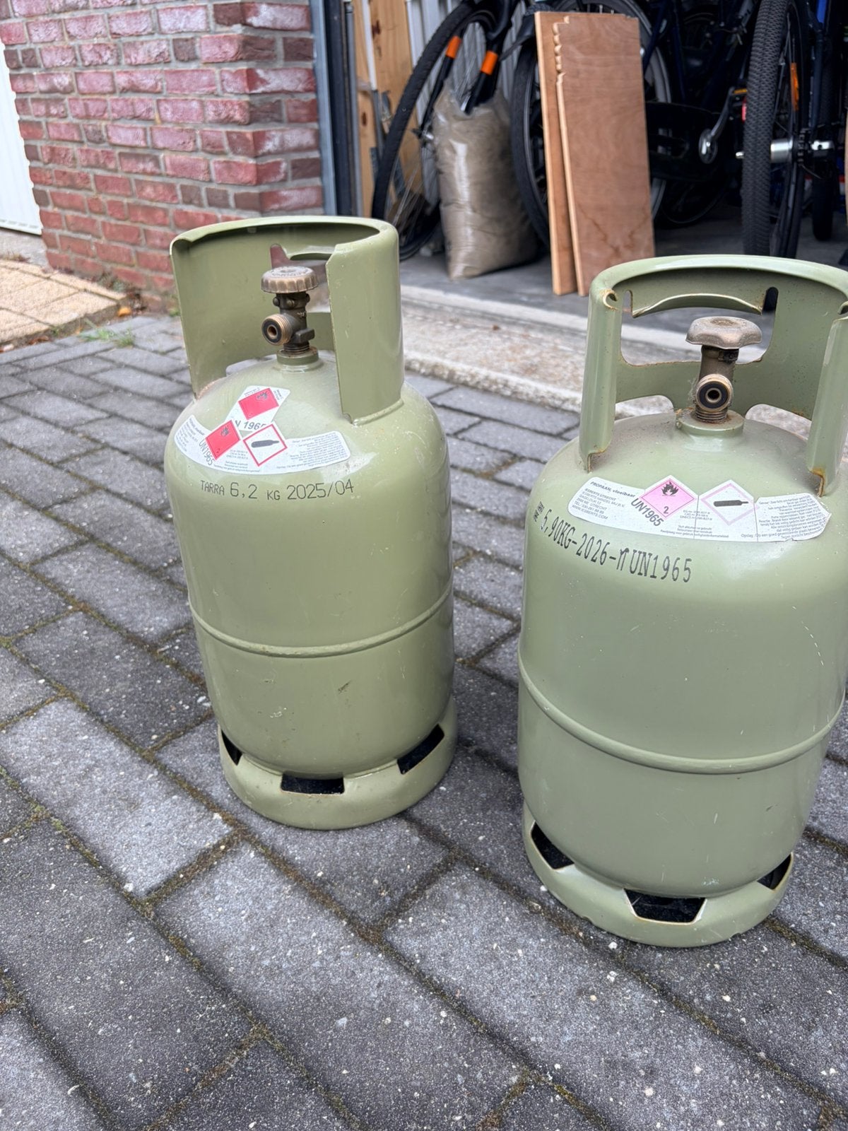 2 keer gasfles groen 5 kg, Ophalen, Gebruikt