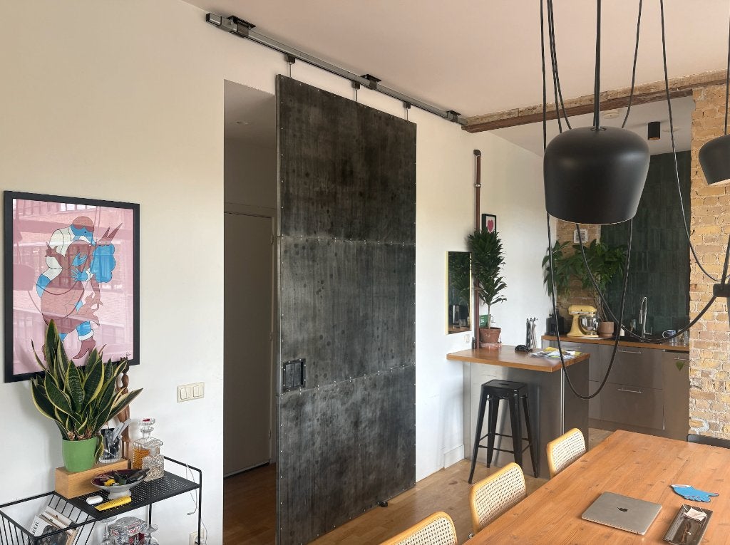 Industriële Stalen Schuifdeur / Roomdivider, Ophalen, Gebruikt, Binnendeur, Schuifdeur