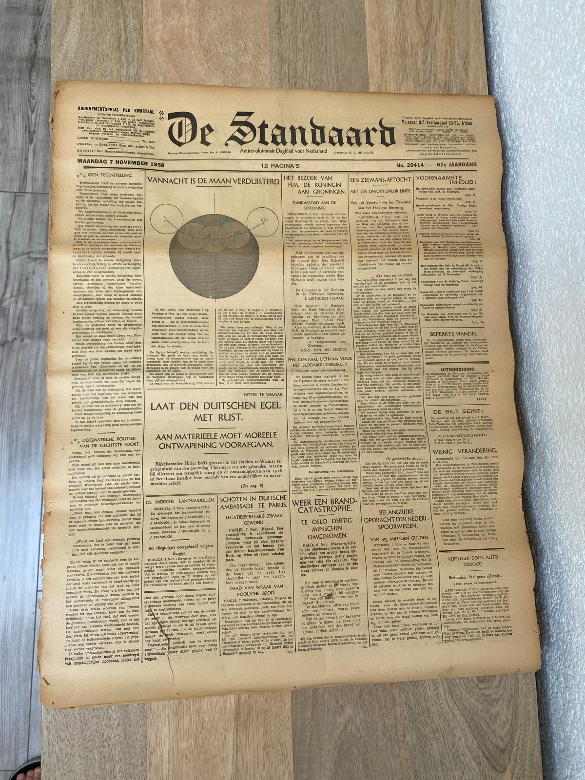 De Standaard - Maandag 7 november 1938 - Voor WOII, Ophalen of Verzenden, Gelezen, Krant