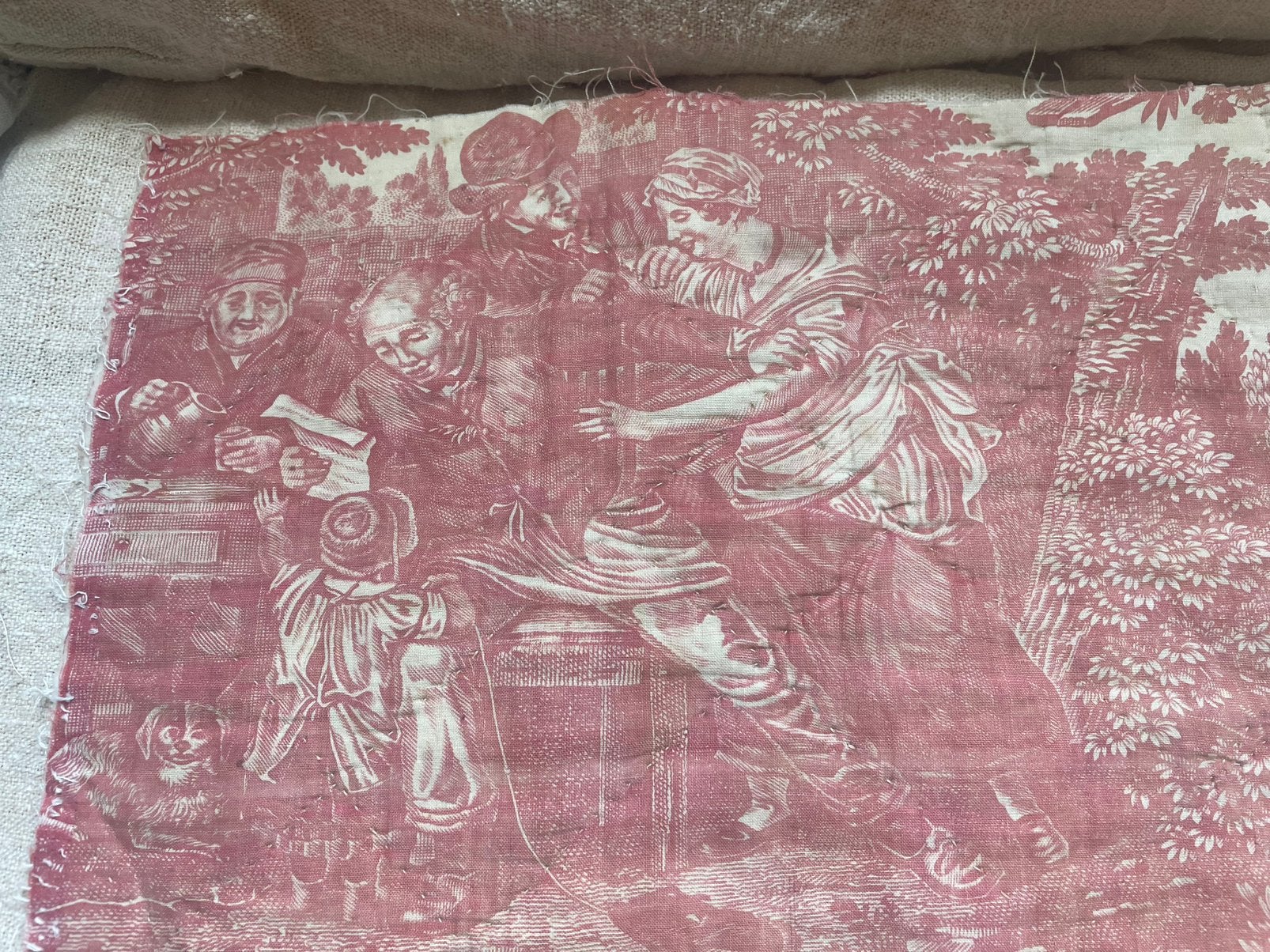Antieke Franse Toile de Jouy stof 18 e eeuw, Antiek en Kunst, Ophalen of Verzenden