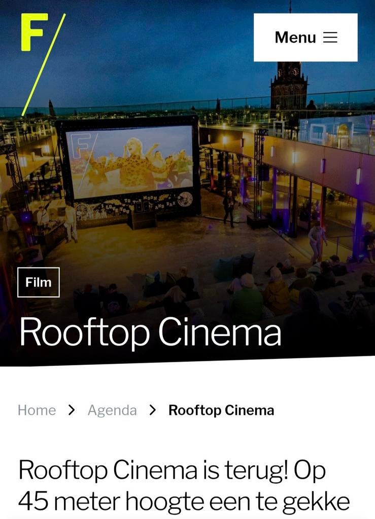 GEZOCHT 1 kaartje rooftop cinema Forum  3 juni Groningen, Eén persoon, 1 overnachting