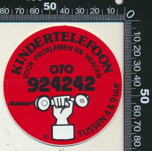 Sticker: Kindertelefoon - Voor problemen en vragen, Verzenden, Zo goed als nieuw, Bedrijf of Vereniging