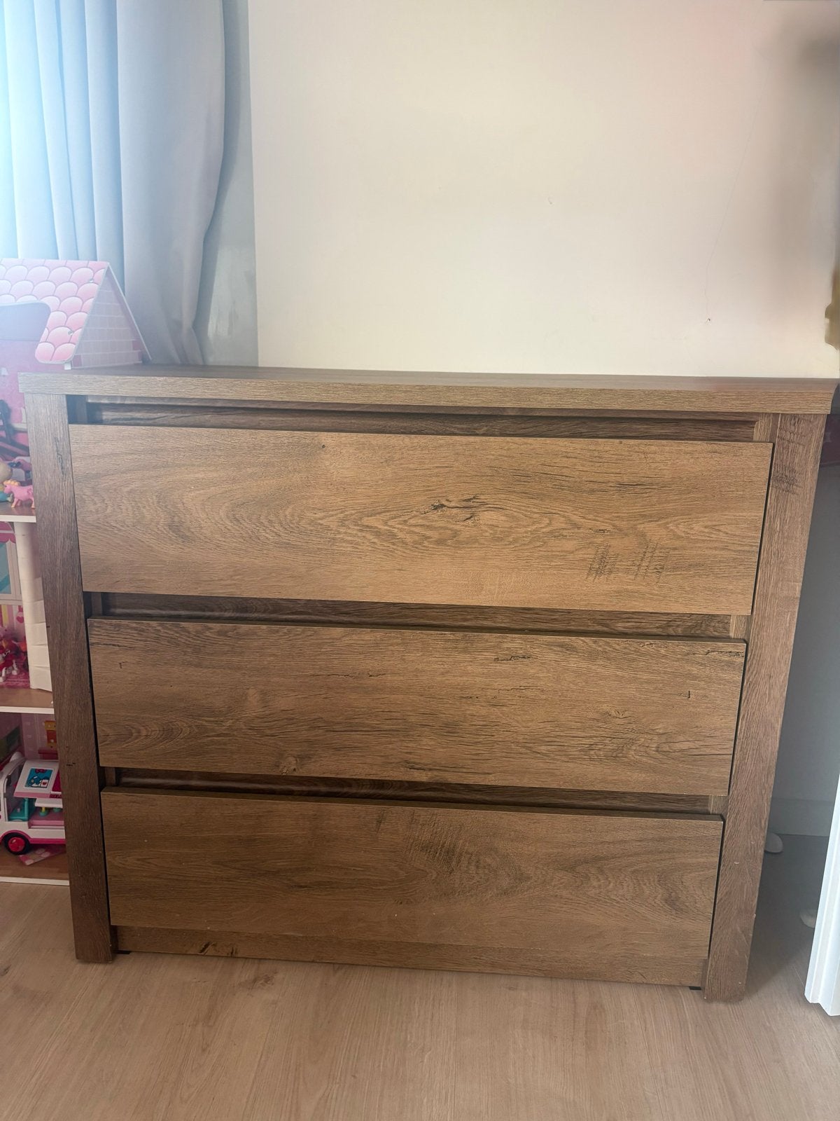 Commode met 3 laden - Houtlook, Huis en Inrichting, Ophalen, 100 tot 150 cm, 50 tot 100 cm, Zo goed als nieuw