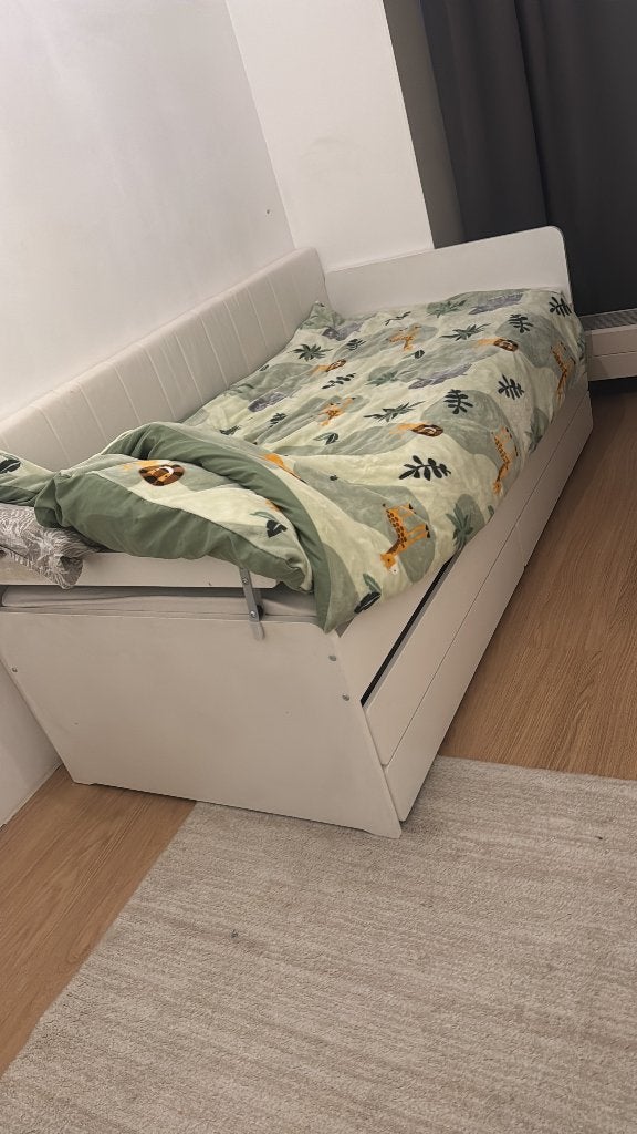 Uitschuifbed wit 90x200 met lades + matras, Ophalen, Gebruikt, 90 cm, Eenpersoons