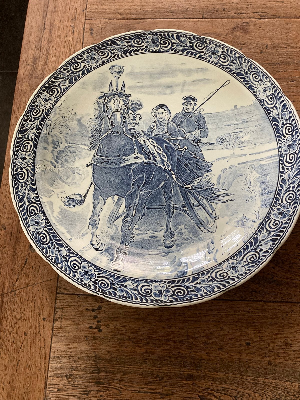 Antiek Boch Frères Keramis Wandbord - Blauw-Wit Decor, Ophalen