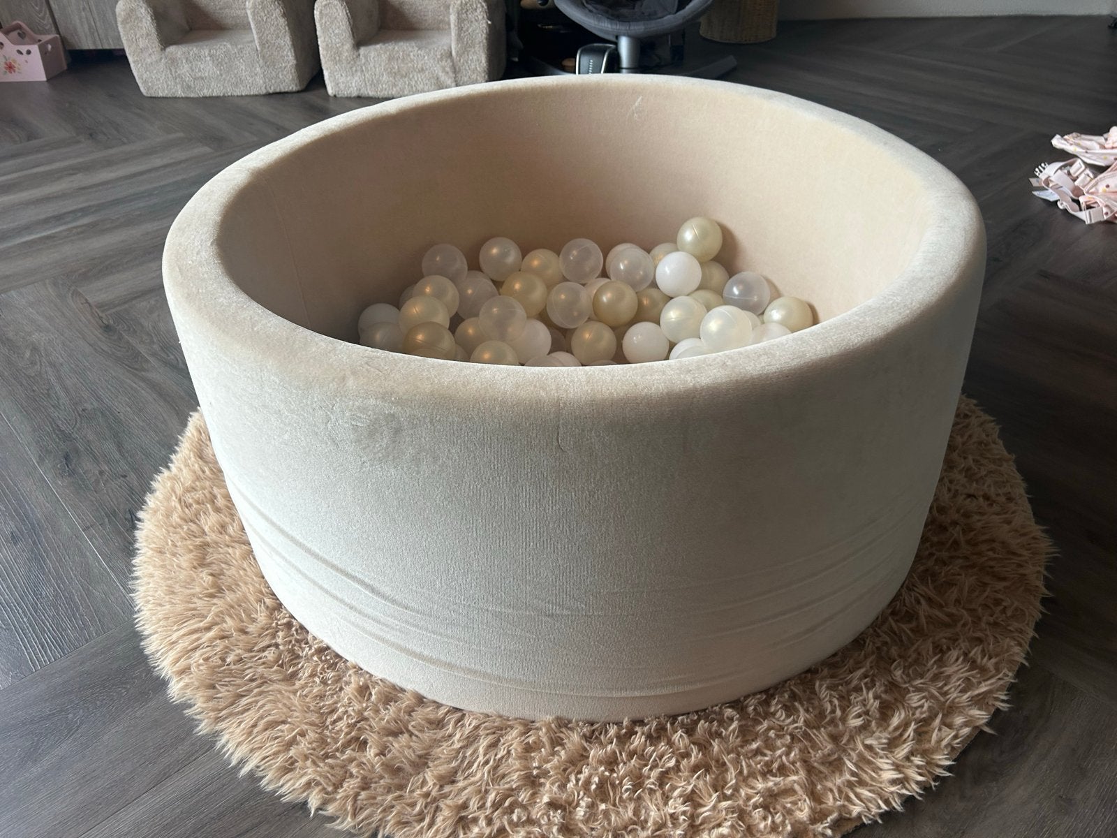 Moje Soft Velvet Ballenbad Beige Rond 90cm met 200 Ballen, Ophalen, Zo goed als nieuw, Overige typen
