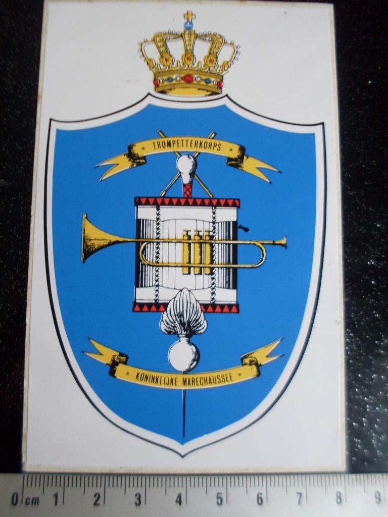 2x sticker trompetterkorps koninklijke marechaussee logo, Verzenden, Zo goed als nieuw, Bedrijf of Vereniging