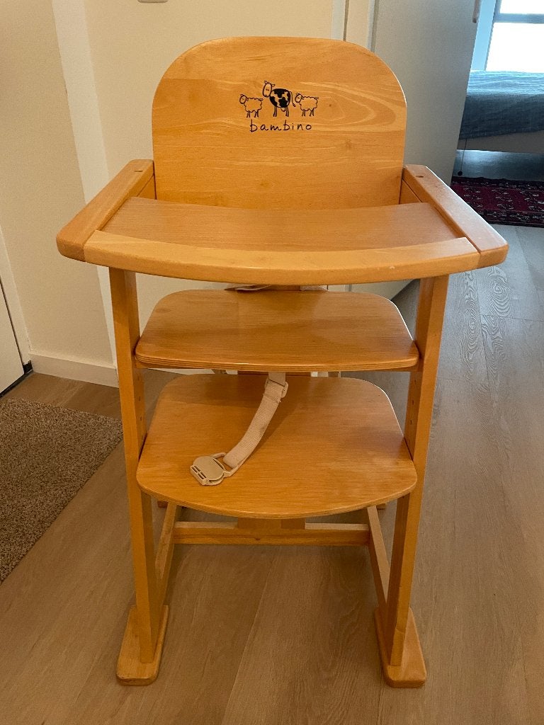 Bambino meegroeistoel, houten kinderstoel, Kinderen en Baby's, Kinderstoelen, Gebruikt, Meegroeistoel, Aanschuifbaar, Afneembaar eetblad