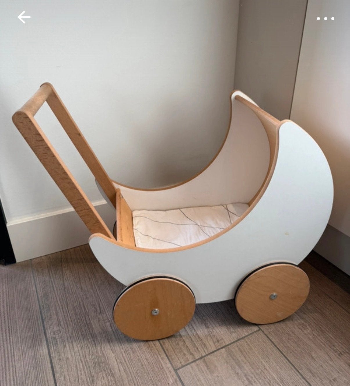 Ooh Noo Houten Poppenwagen - Wit/Naturel, Ophalen of Verzenden, Gebruikt, Duw- of Trekspeelgoed