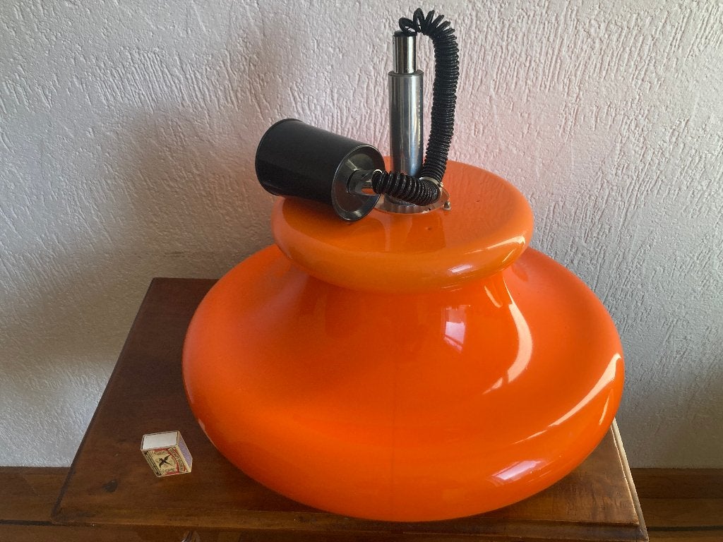 Jaren '70 oranje space age kunststof uittrekbare draad lamp, Kunststof, Zo goed als nieuw, Seventies oranje, E27 (groot)