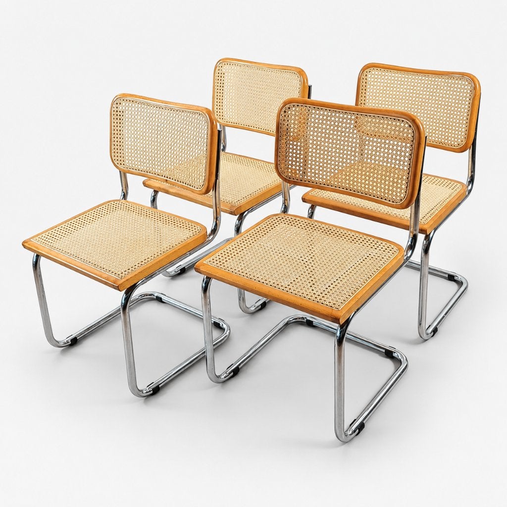 Set van 4 Cesca Stoelen door Marcel Breuer - Made in Italy, Ophalen, Gebruikt, Wit