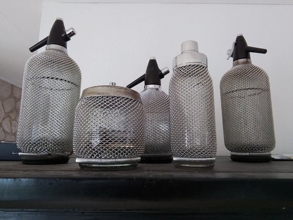 Vintage Spuitwaterflessen en Cocktailshaker met Gaas, Antiek en Kunst, Ophalen of Verzenden
