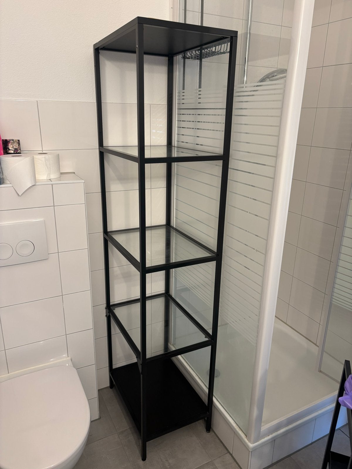 IKEA VITTSJÖ Stellingkast zwartbruin/glas, 51x175 cm, Huis en Inrichting, Ophalen, Met plank(en), Gebruikt, 50 tot 100 cm