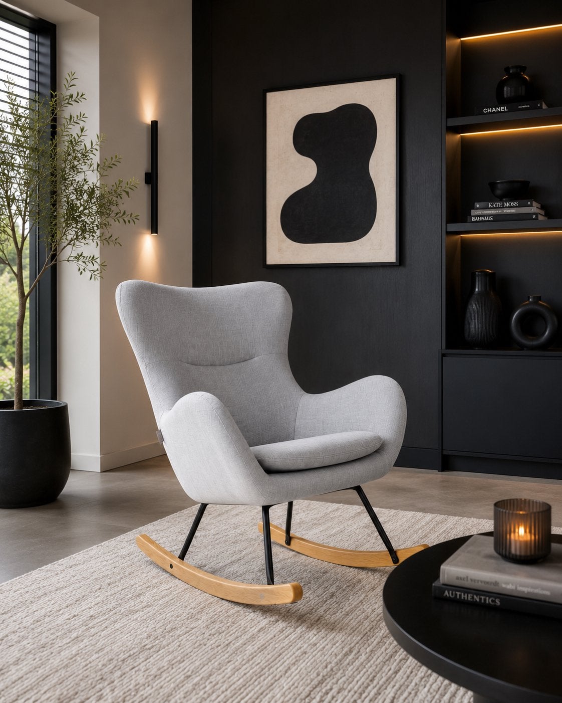 Te koop: Quax Schommelstoel – Lichtgrijs / Sand Grey, Huis en Inrichting, Fauteuils, Zo goed als nieuw, Stof, 50 tot 75 cm, Minder dan 75 cm