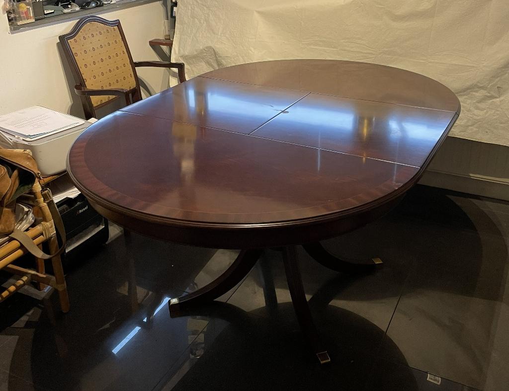 Vintage luxe uitschuifbare eettafel, Gebruikt, Rond, 50 tot 100 cm, Vijf personen of meer
